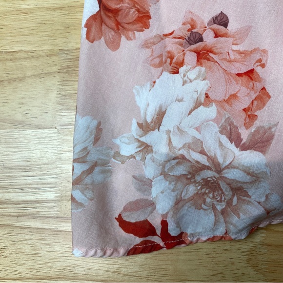 REVIEW 'Sweet Peach' Pink Floral Puff Sleeve Linen Blend Mini Dress Plus Size 16 - Picture 9 of 13